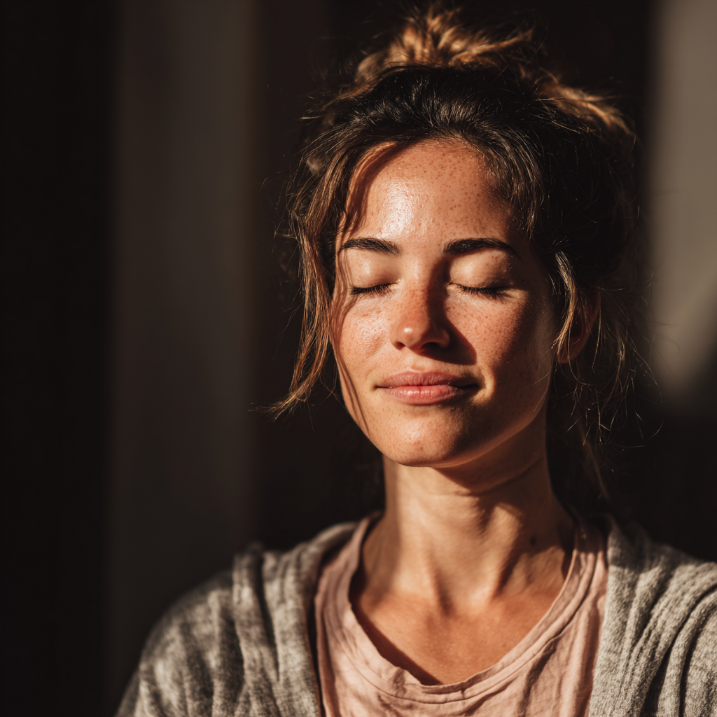 Diverse group of Hungarian adults of different ages practicing yoga together in a bright modern studio with natural lighting and peaceful expressions